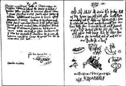 Father Urbain Grandier’s of Loudun’s alleged pact with the devil, countersigned by the law offices of Lucifer, Beelzebub, Satan, Elimi, Leviathan, Astaroth, and Baalbarith, c.1634